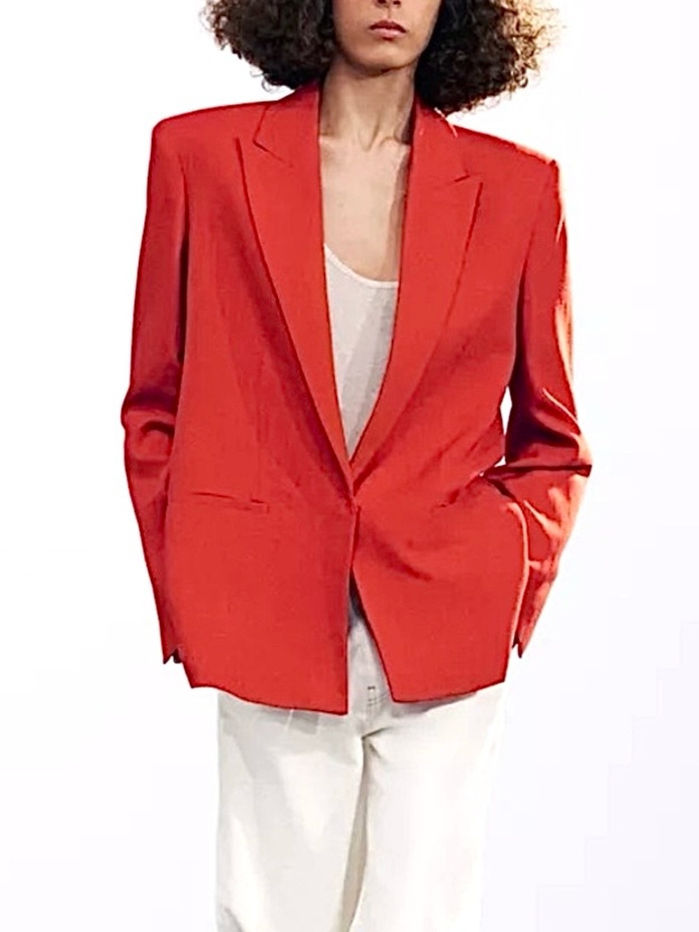 Zara Bright Orange Red Blazer XS Single Breasted Career Chic Party NWT